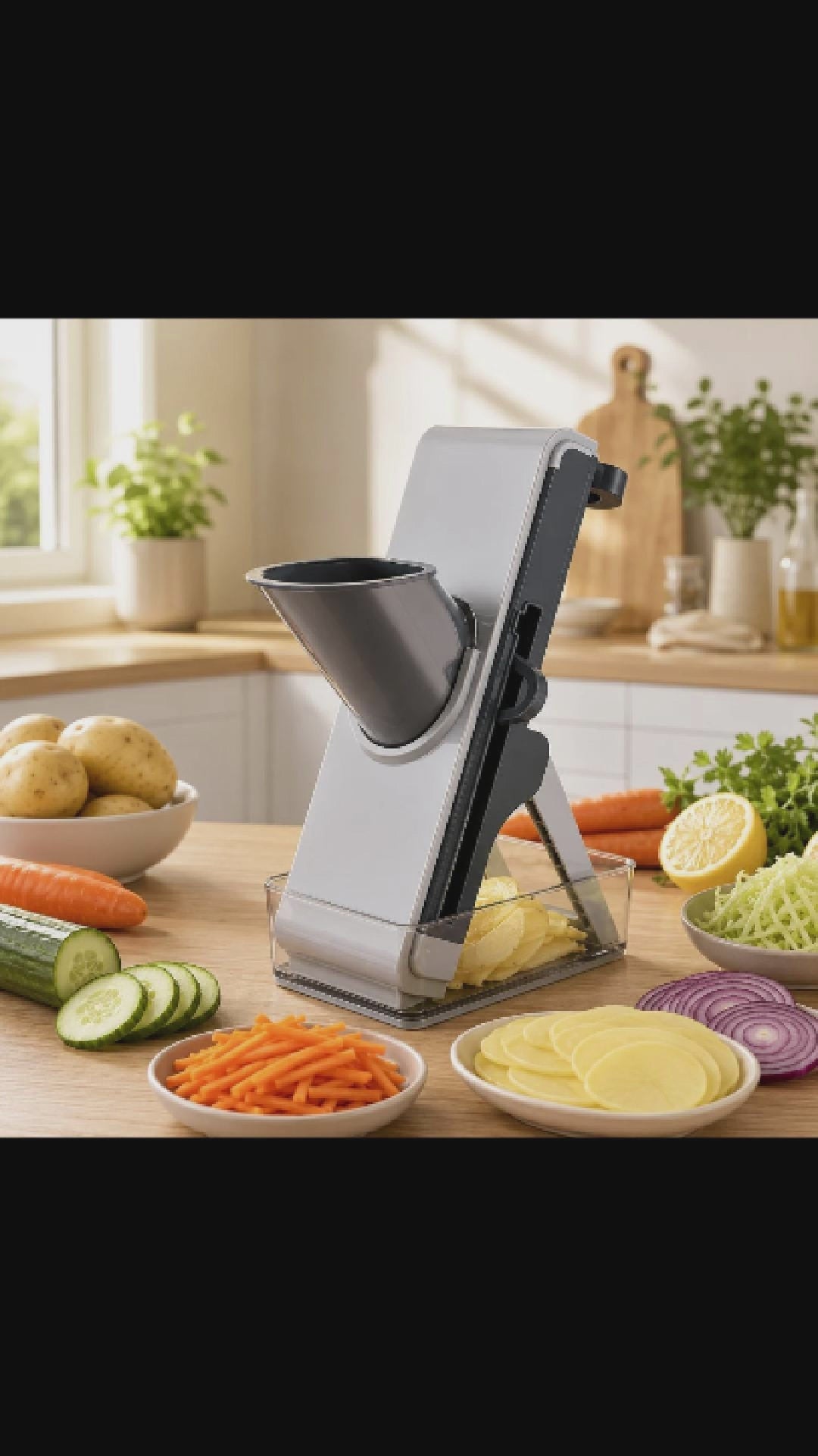 Essentials House 4-in-1 mandoline slicer demonstration video