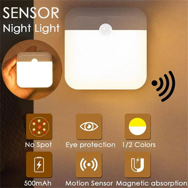 Essentials House Motion Sensor Light USB Night Light LED Lamp With Switch Rechargeable Inductor Lights For Kitchen Stairs