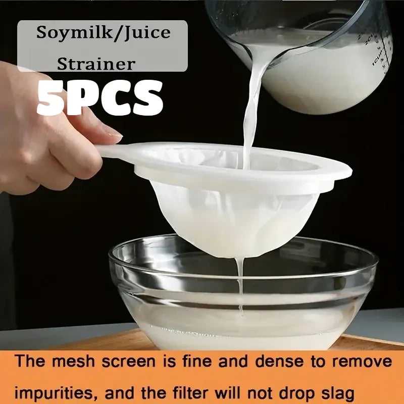 Essentials House 5pcs Soy Milk Wine Filter Bag Nylon Ultra-fine Filter Mesh Sieve for Soy Juice Coffee Milk Food Strainer