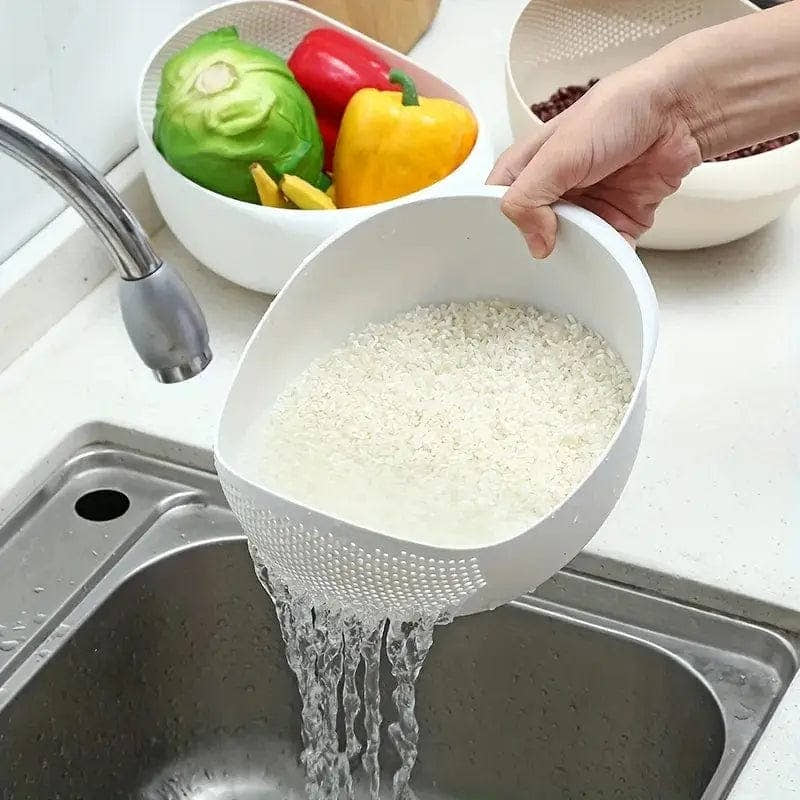 Essentials House white rice drainage basket, multi-purpose kitchen strainer for washing rice, fruits and vegetables