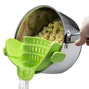 Essentials House Green Silicone Kitchen Strainer Clip On Pots and Pans Drain Rack Pasta Noodle Vegetable Fruit Strainer