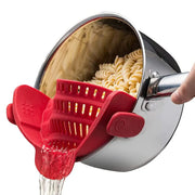 Essentials House Red Silicone Kitchen Strainer Clip On Pots and Pans Drain Rack Pasta Noodle Vegetable Fruit Strainer