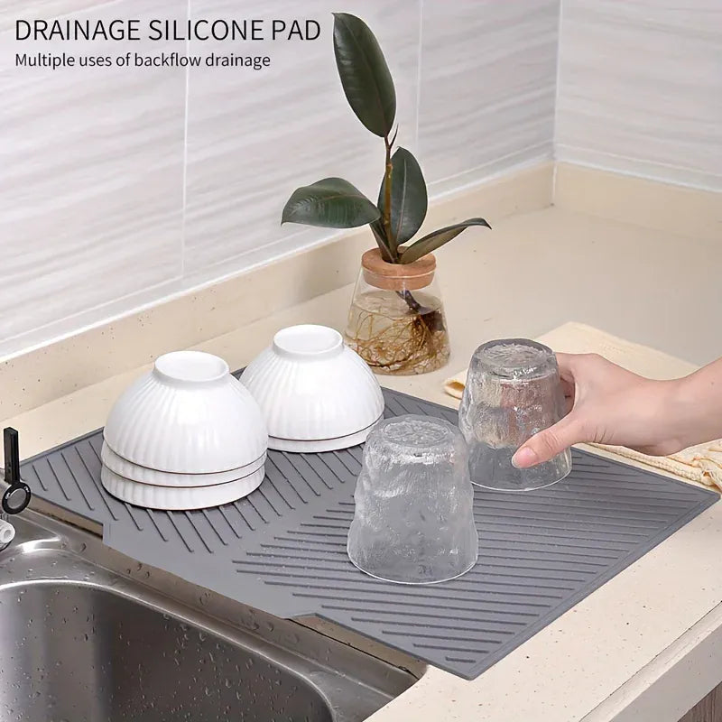 Essentials House grey / 37 26cm Kitchen Dish Drying Silicone Mat Raised Stripes Outlet Design Countertop Sink Draining Pad