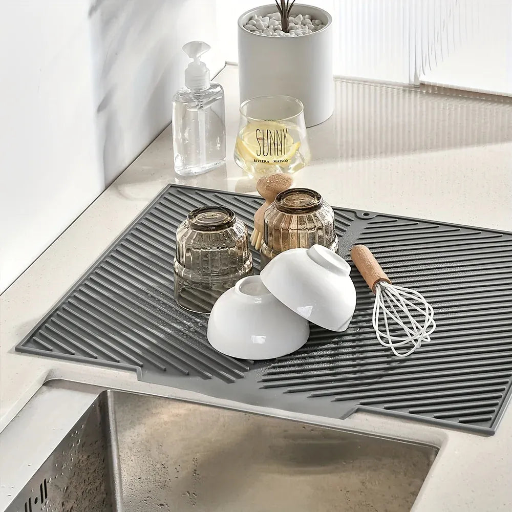 Essentials House grey / 37 26cm Kitchen Dish Drying Silicone Mat Raised Stripes Outlet Design Countertop Sink Draining Pad