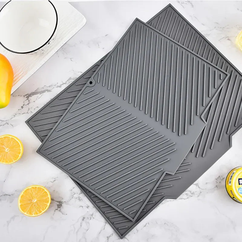 Essentials House grey / 37 26cm Kitchen Dish Drying Silicone Mat Raised Stripes Outlet Design Countertop Sink Draining Pad
