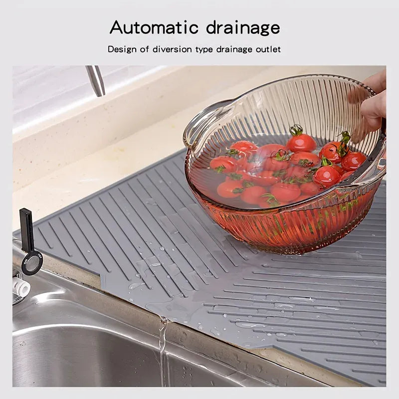 Essentials House grey / 37 26cm Kitchen Dish Drying Silicone Mat Raised Stripes Outlet Design Countertop Sink Draining Pad