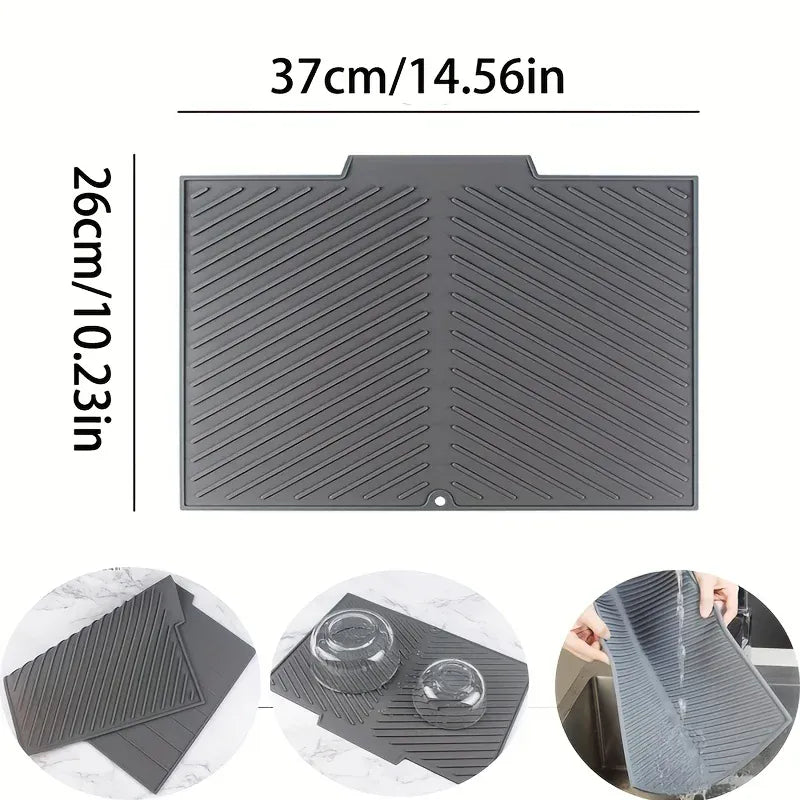 Essentials House grey / 37 26cm Kitchen Dish Drying Silicone Mat Raised Stripes Outlet Design Countertop Sink Draining Pad