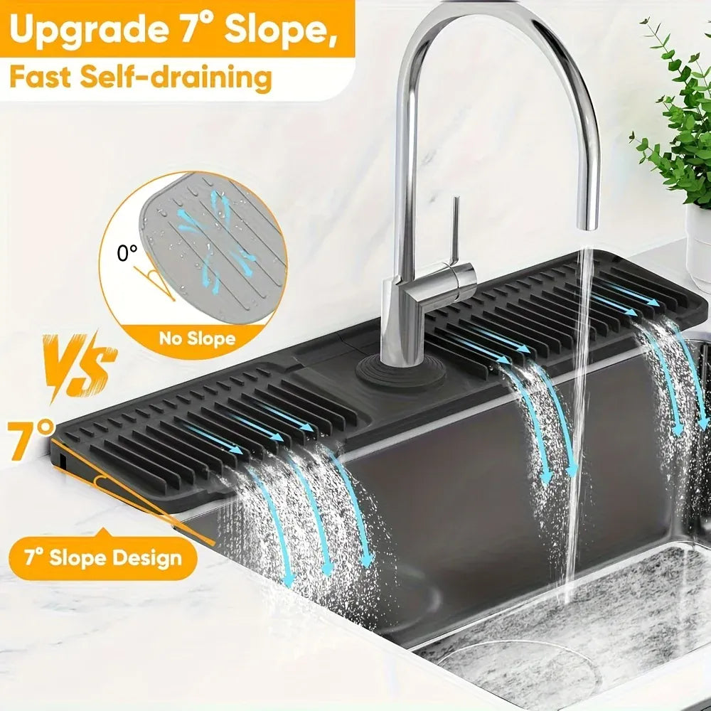 Essentials House Kitchen Sink Splash Guard with 7° Slope Design,Quick Drain, Snap-On Fixation,Splash Catcher for Kitchen &