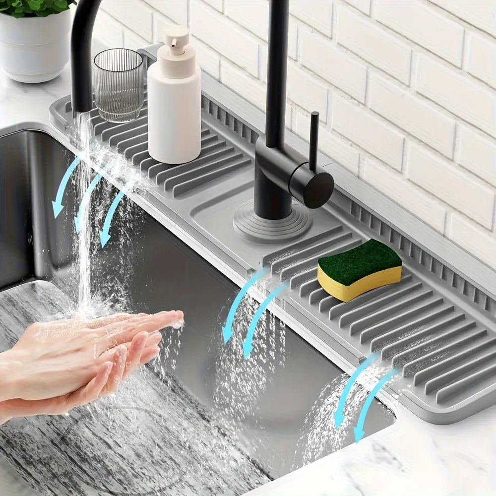 Essentials House Grey Kitchen Sink Splash Guard with 7° Slope Design,Quick Drain, Snap-On Fixation,Splash Catcher for Kitchen