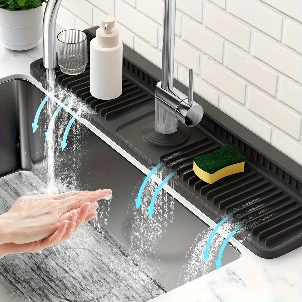 Essentials House black Kitchen Sink Splash Guard with 7° Slope Design,Quick Drain, Snap-On Fixation,Splash Catcher
