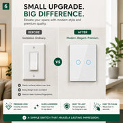 A promotional comparison graphic for a light switch
