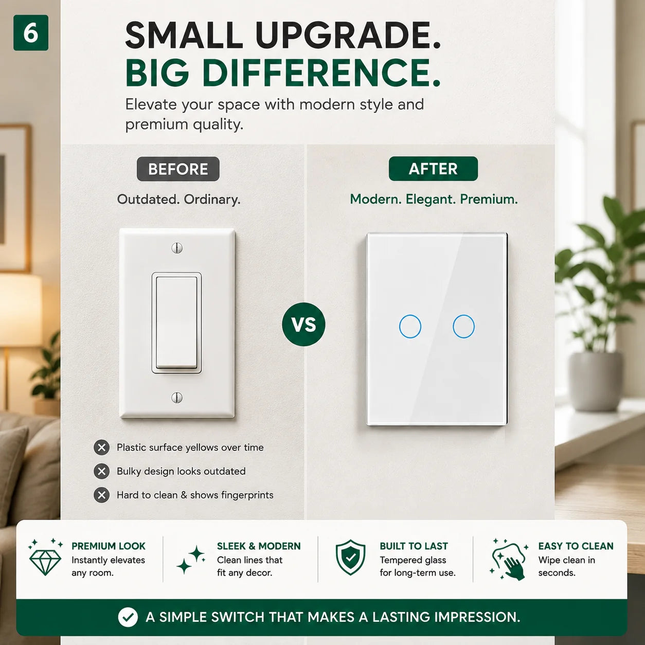 A promotional comparison graphic for a light switch