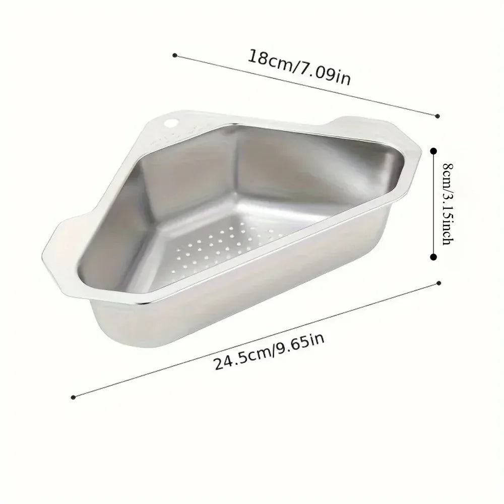 Essentials House 1Pcs Sink Drainer Basket Stainless Steel Triangle Sink Strainer for Hanging Soap Drain Rack Faucet Corner