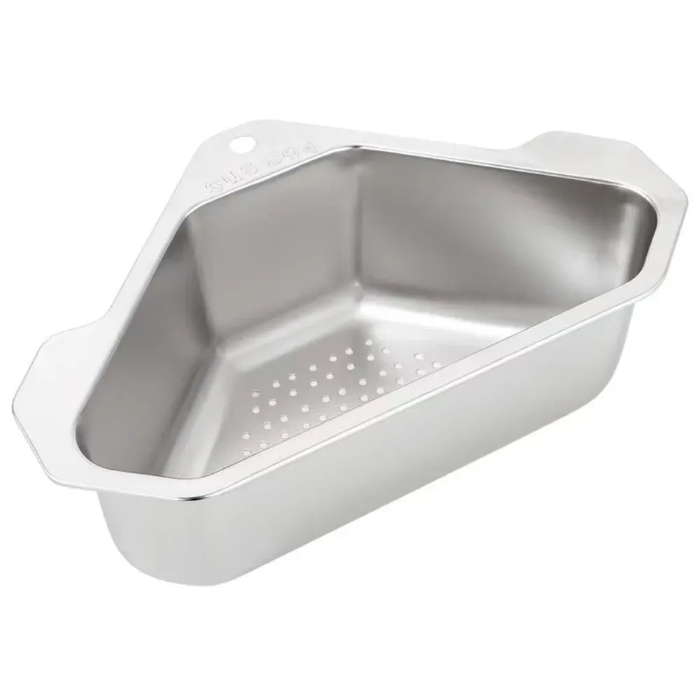 Essentials House 1Pcs Sink Drainer Basket Stainless Steel Triangle Sink Strainer for Hanging Soap Drain Rack Faucet Corner