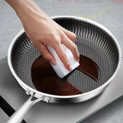 Stainless steel honeycomb frying pan with a laser-engraved nonstick pattern