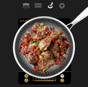 Stainless steel honeycomb frying pan with a laser-engraved nonstick pattern
