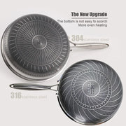 Stainless steel honeycomb frying pan with a laser-engraved nonstick pattern