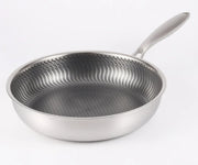 Stainless steel honeycomb frying pan with a natural base