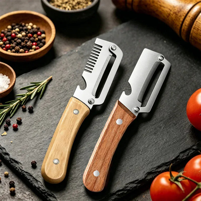 Essentials House Kitchen Peeler Stainless Steel Vegetable Peeler with Wooden Handle for Peeling and Slicing Fruits