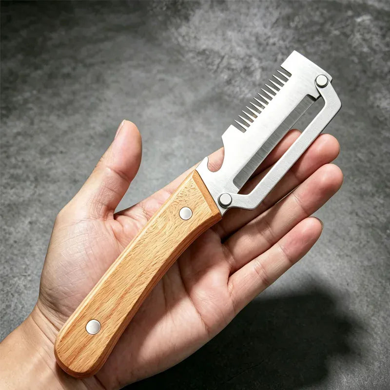 Essentials House Kitchen Peeler Stainless Steel Vegetable Peeler with Wooden Handle for Peeling and Slicing Fruits
