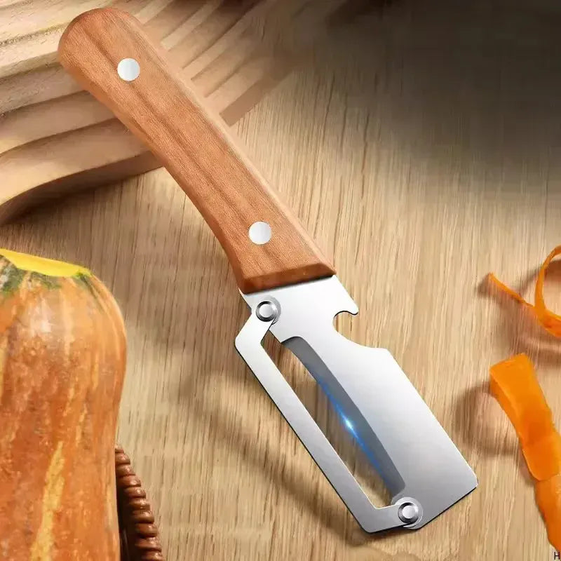 Essentials House Kitchen Peeler Stainless Steel Vegetable Peeler with Wooden Handle for Peeling and Slicing Fruits