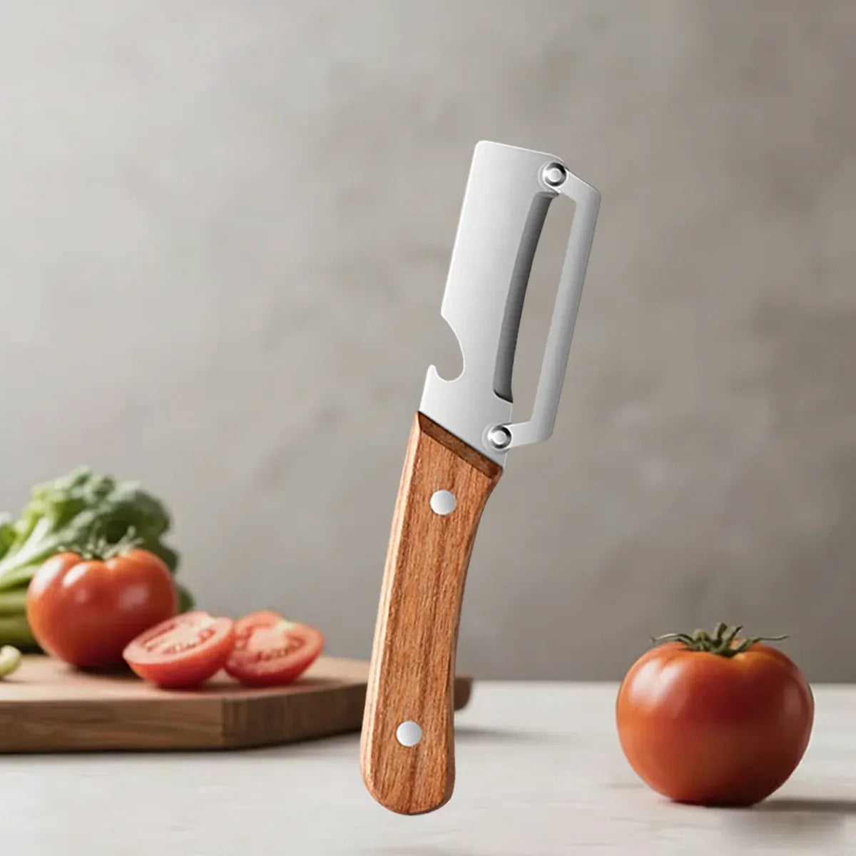 Essentials House 1pc-A Kitchen Peeler Stainless Steel Vegetable Peeler with Wooden Handle for Peeling and Slicing Fruits