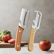 Essentials House 2pcs Kitchen Peeler Stainless Steel Vegetable Peeler with Wooden Handle for Peeling and Slicing Fruits