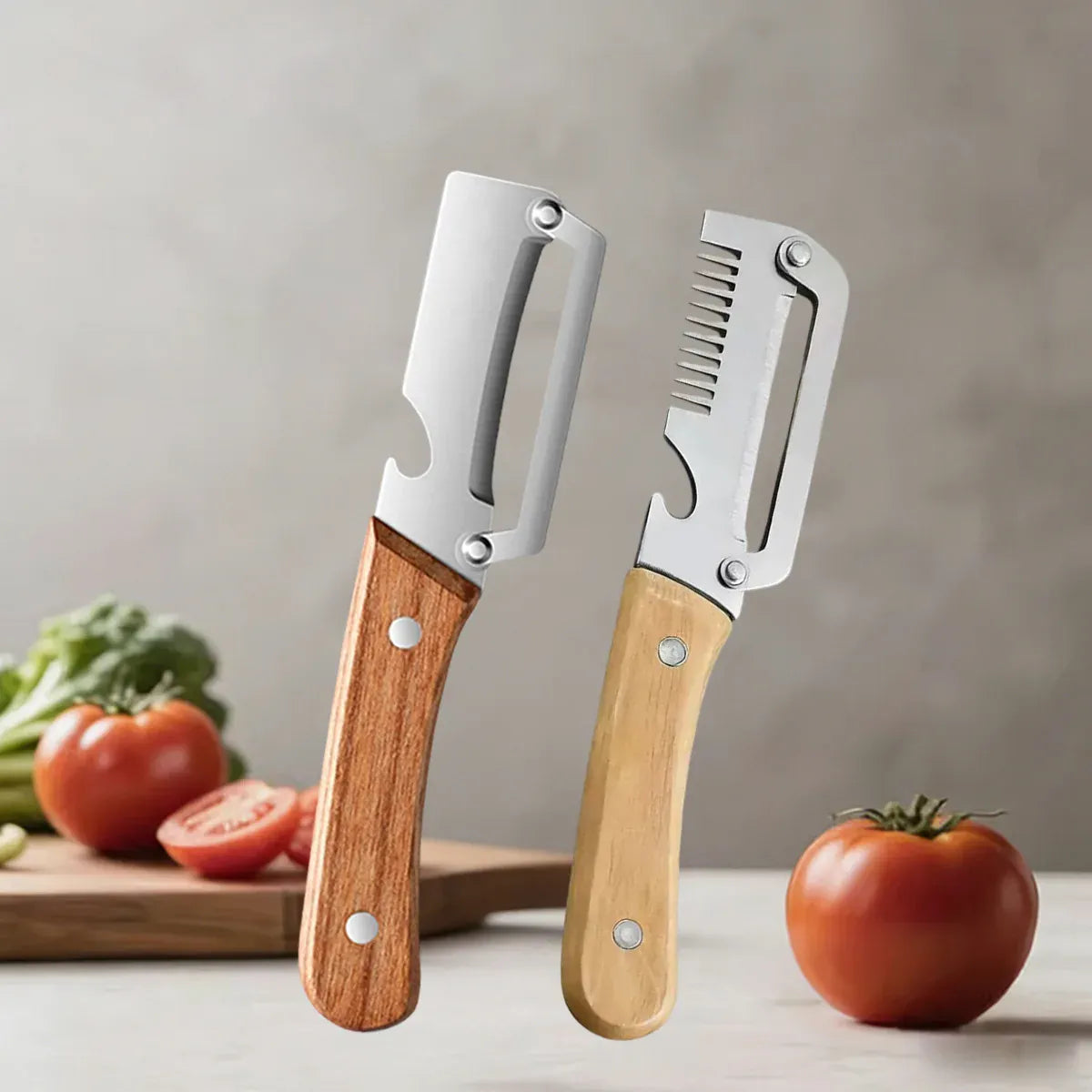 Essentials House 2pcs Kitchen Peeler Stainless Steel Vegetable Peeler with Wooden Handle for Peeling and Slicing Fruits
