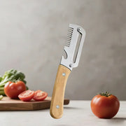 Essentials House 1pc-B Kitchen Peeler Stainless Steel Vegetable Peeler with Wooden Handle for Peeling and Slicing Fruits