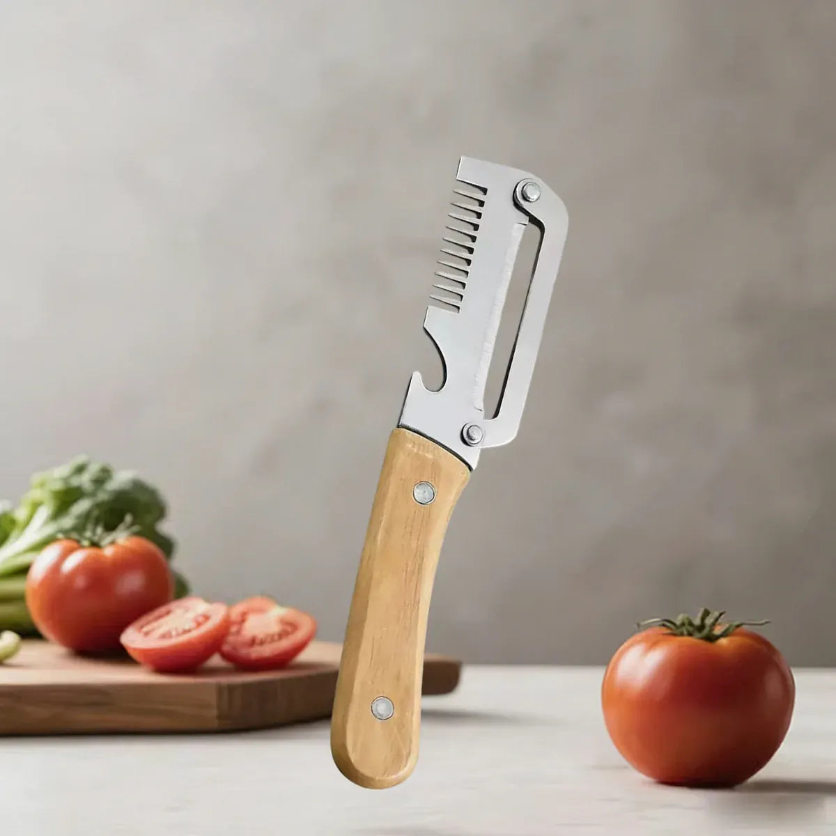 Essentials House 1pc-B Kitchen Peeler Stainless Steel Vegetable Peeler with Wooden Handle for Peeling and Slicing Fruits