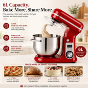 BioloMix 6L Stand Mixer in Red - 6L capacity for bigger batches