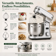 BioloMix 6L Stand Mixer in Silver with dough hook, whisk and beater attachments