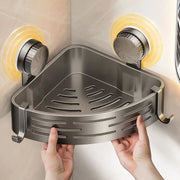 Alternate view of grey suction-cup corner shower basket