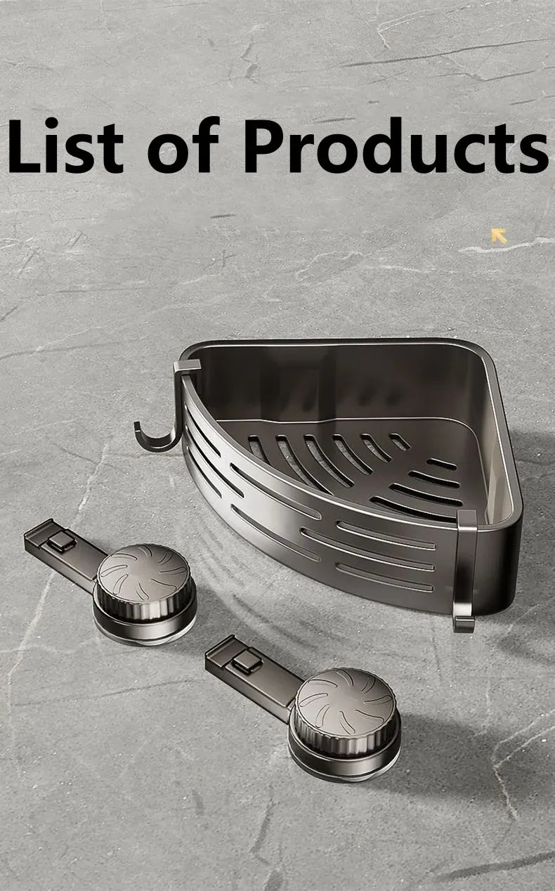 Alternate view of grey suction-cup corner shower basket