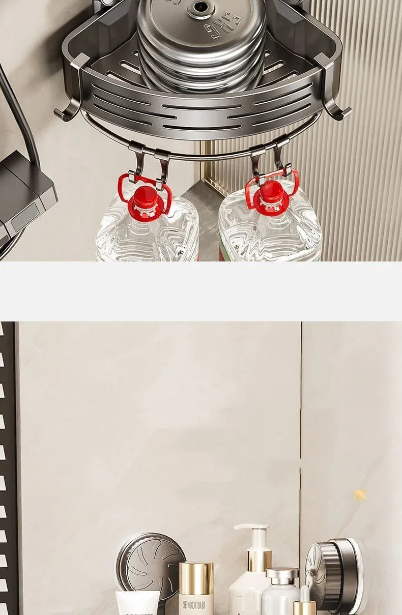 Alternate view of grey suction-cup corner shower basket