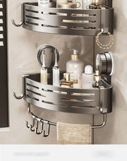Alternate view of grey suction-cup corner shower basket