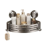 Alternate view of grey suction-cup corner shower basket