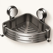 Grey suction corner shower basket with two mounting discs