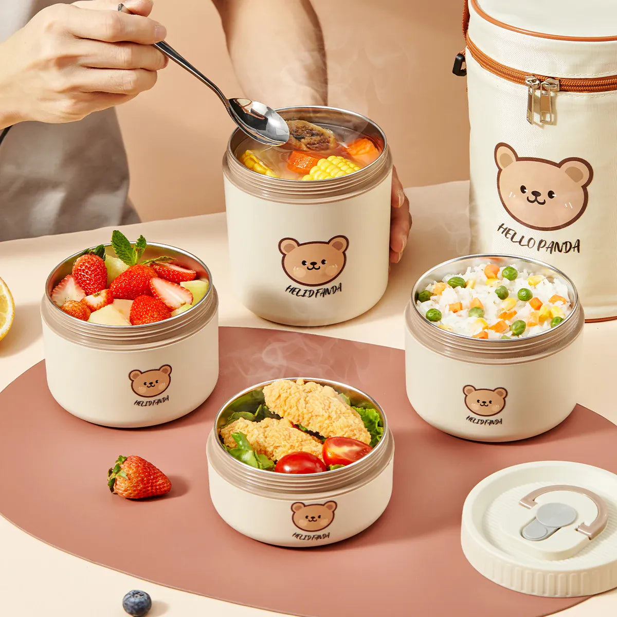 Essentials House Microwave Sealed 304 Stainless Steel Thermal Bento Lunch Box Large Capacity Cute Insulated Food Container