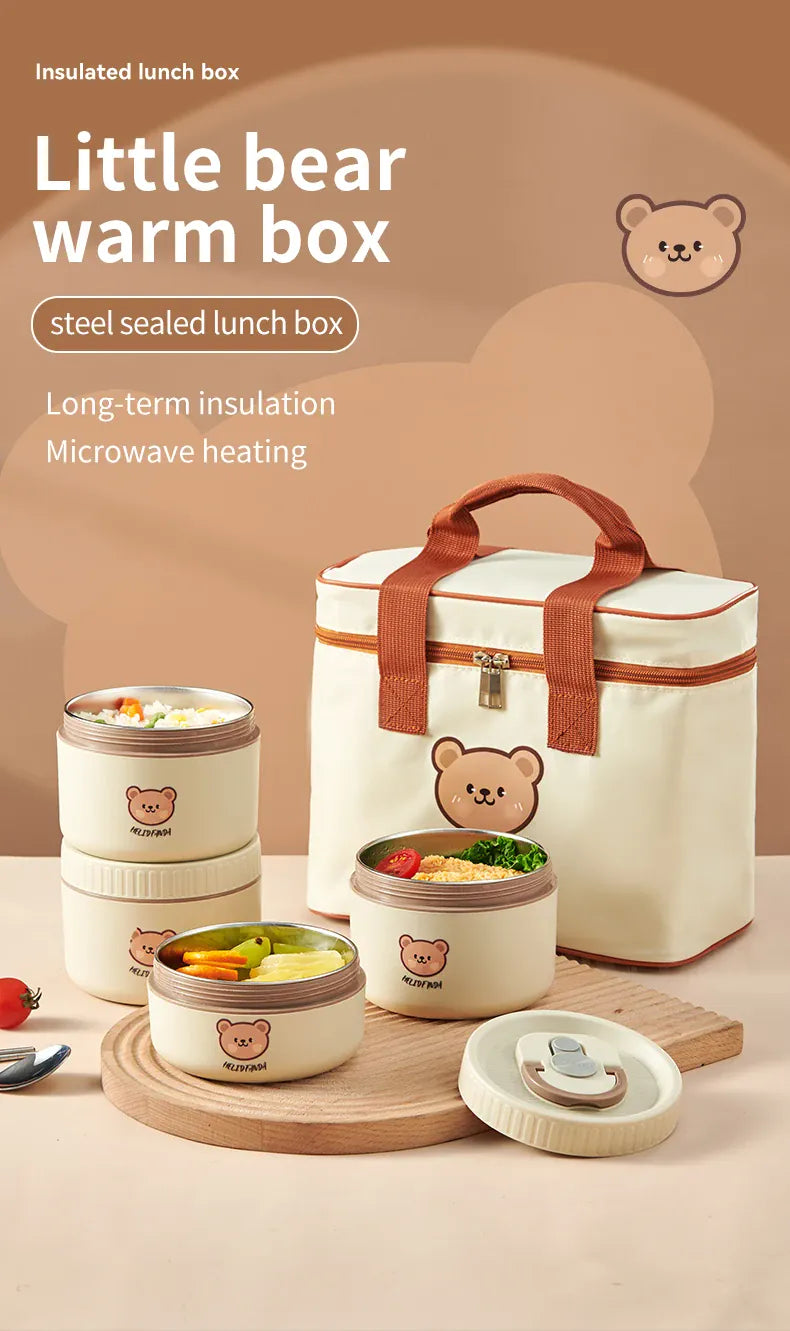 Essentials House Microwave Sealed 304 Stainless Steel Thermal Bento Lunch Box Large Capacity Cute Insulated Food Container
