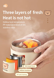 Essentials House Microwave Sealed 304 Stainless Steel Thermal Bento Lunch Box Large Capacity Cute Insulated Food Container