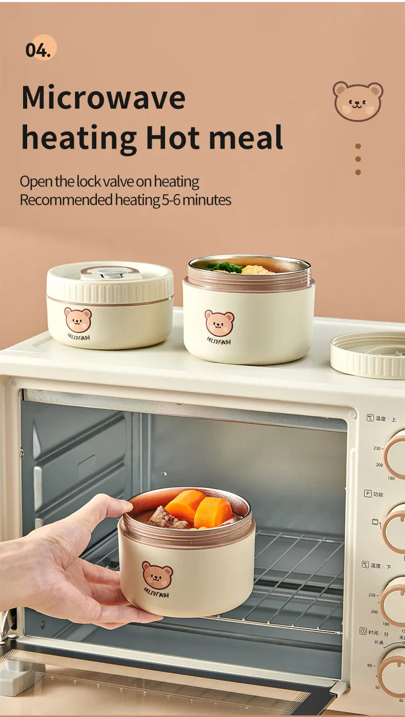 Essentials House Microwave Sealed 304 Stainless Steel Thermal Bento Lunch Box Large Capacity Cute Insulated Food Container