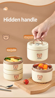 Essentials House Microwave Sealed 304 Stainless Steel Thermal Bento Lunch Box Large Capacity Cute Insulated Food Container