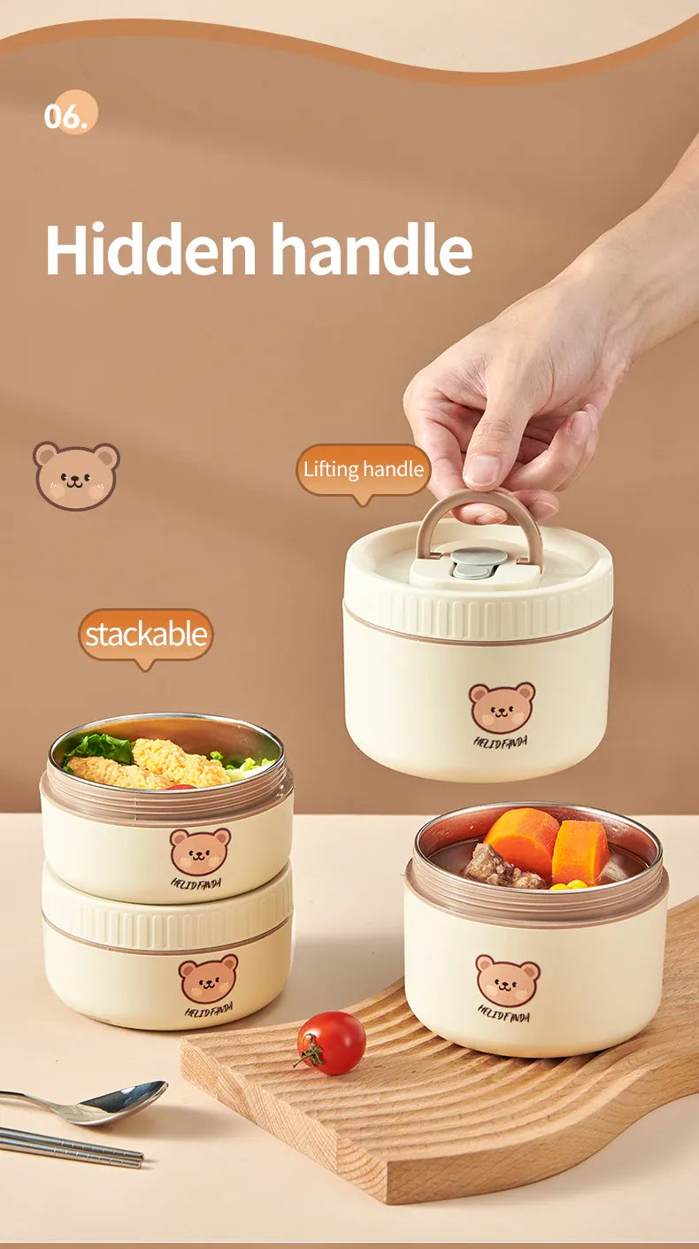 Essentials House Microwave Sealed 304 Stainless Steel Thermal Bento Lunch Box Large Capacity Cute Insulated Food Container