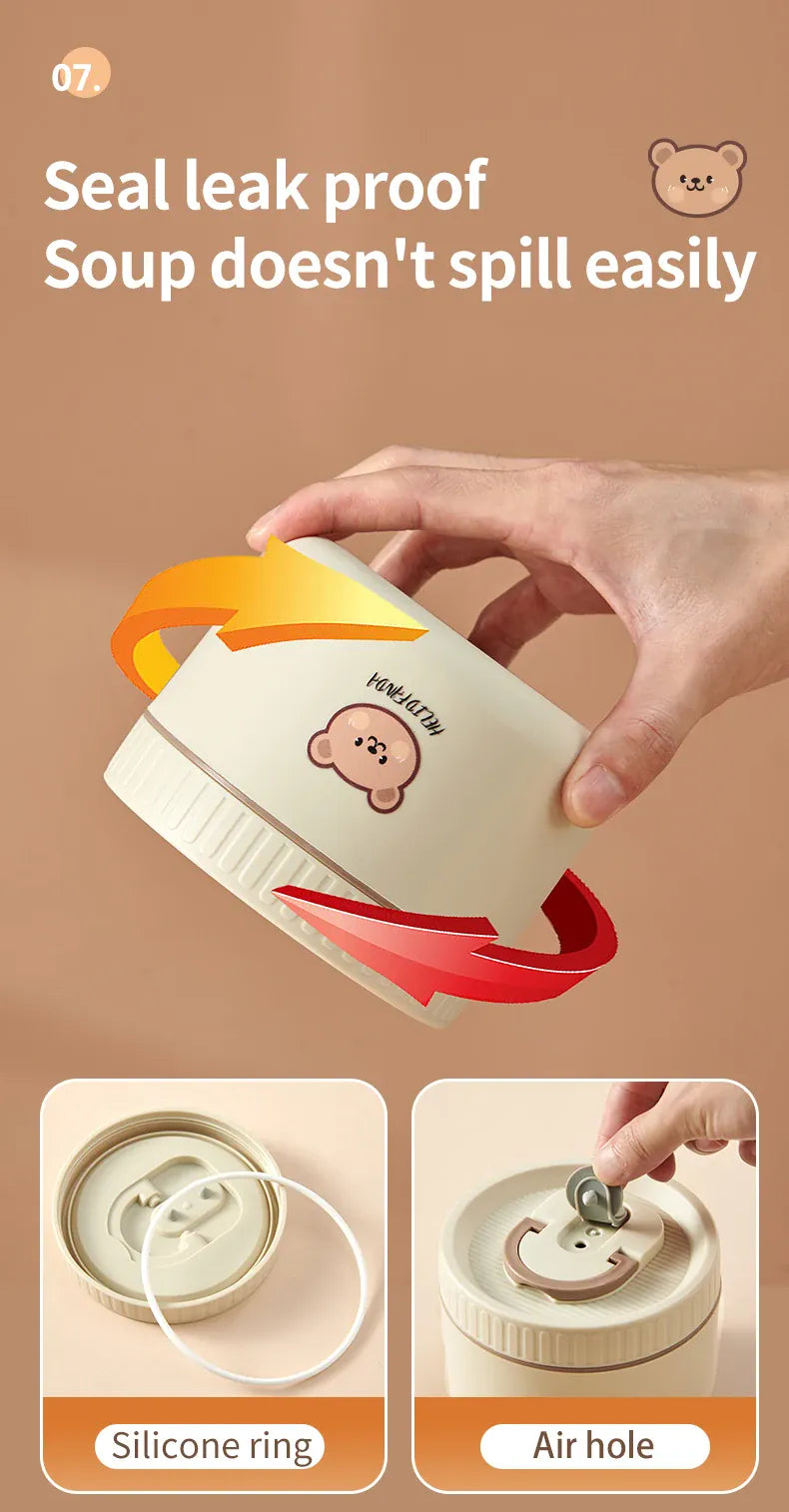 Essentials House Microwave Sealed 304 Stainless Steel Thermal Bento Lunch Box Large Capacity Cute Insulated Food Container