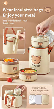 Essentials House Microwave Sealed 304 Stainless Steel Thermal Bento Lunch Box Large Capacity Cute Insulated Food Container