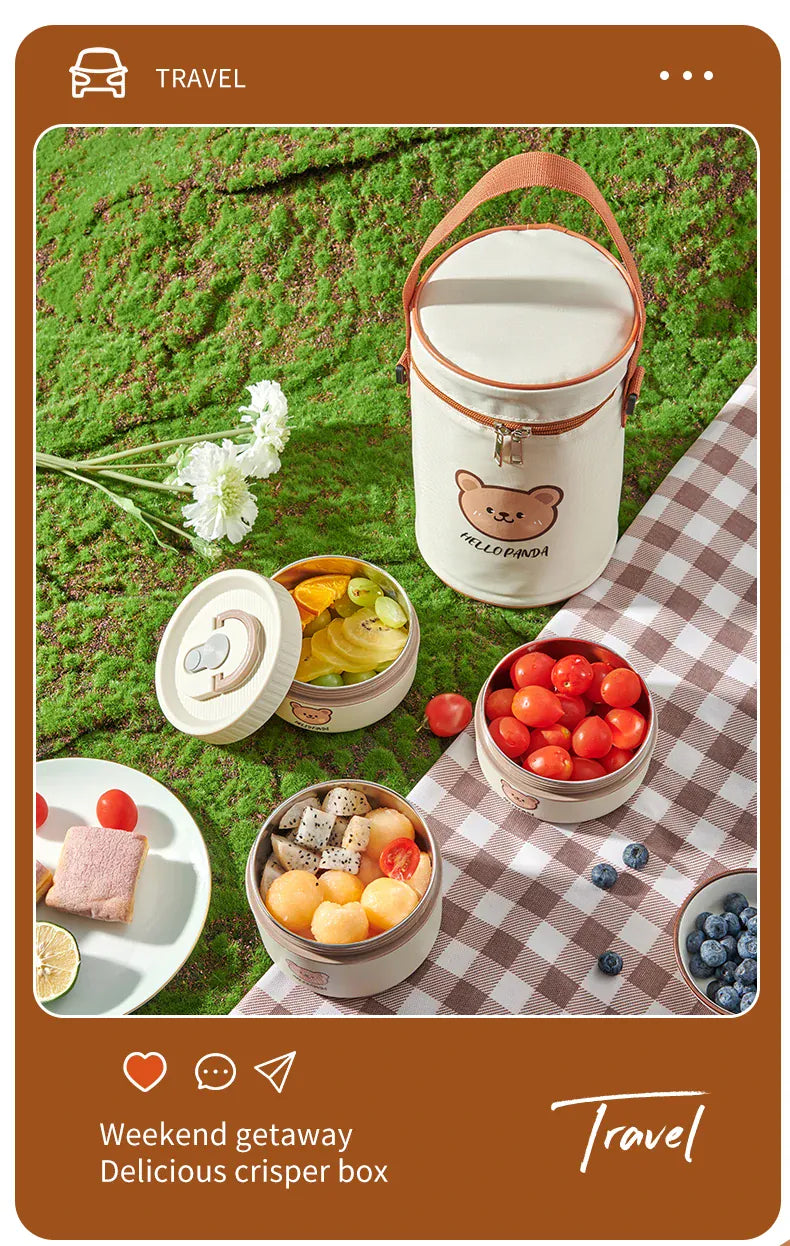 Essentials House Microwave Sealed 304 Stainless Steel Thermal Bento Lunch Box Large Capacity Cute Insulated Food Container