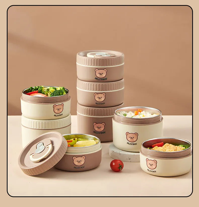 Essentials House Microwave Sealed 304 Stainless Steel Thermal Bento Lunch Box Large Capacity Cute Insulated Food Container