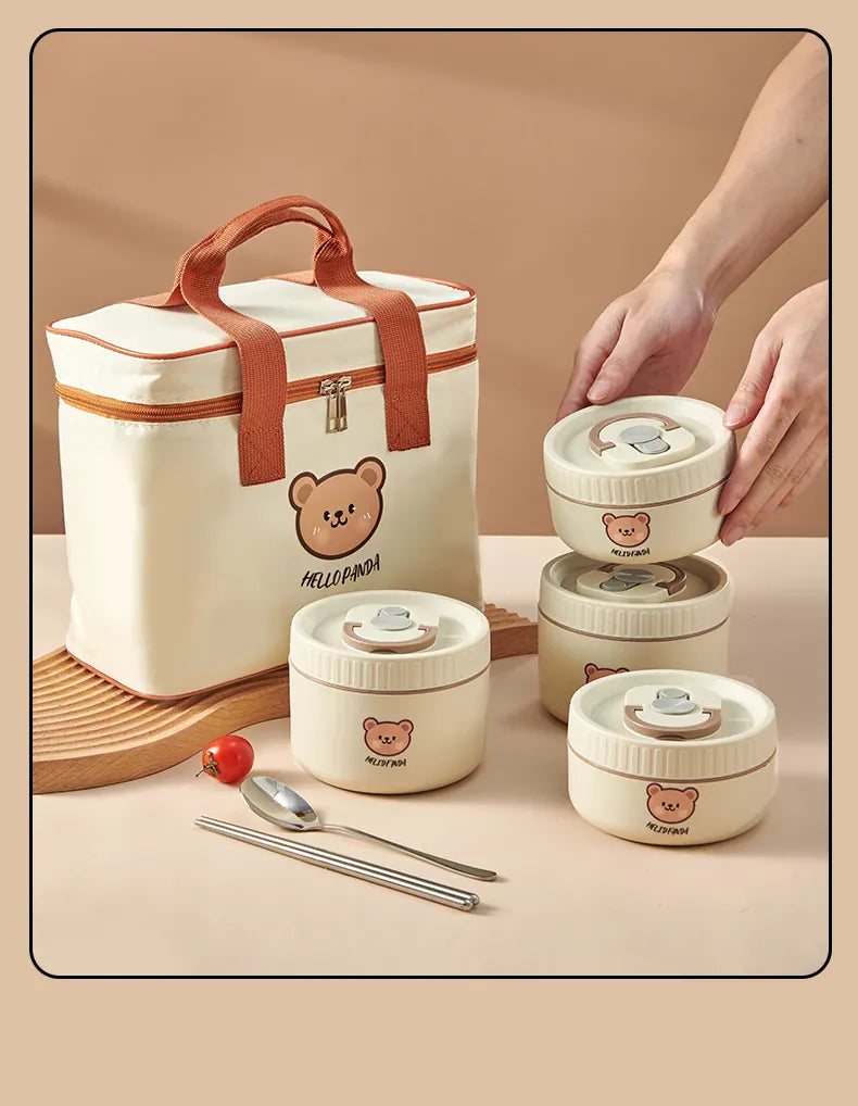 Essentials House Microwave Sealed 304 Stainless Steel Thermal Bento Lunch Box Large Capacity Cute Insulated Food Container