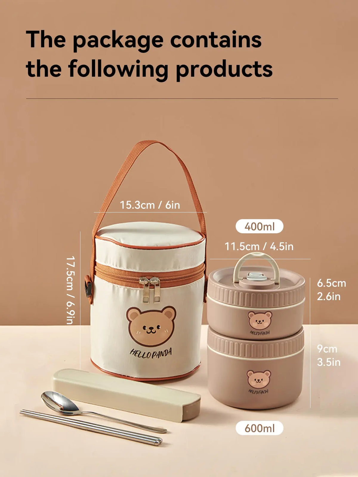 Essentials House Brown 1000ML Microwave Sealed 304 Stainless Steel Thermal Bento Lunch Box Large Capacity Cute Insulated Food
